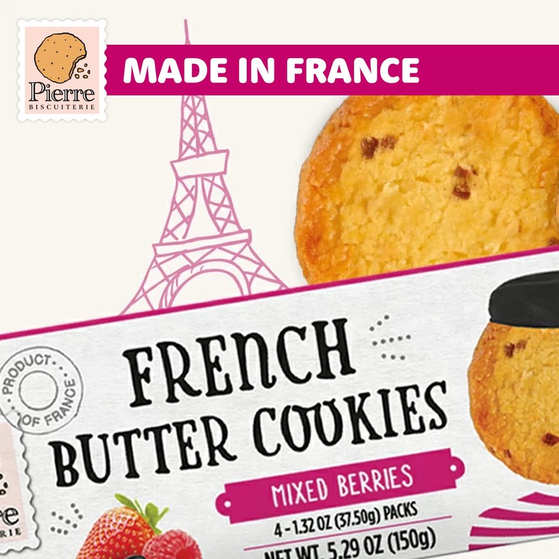 Pierre Biscuiterie French Butter Cookies with Mixed Berries 5.29 Ounce