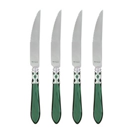 Vietri Aladdin Antique Green Serrated Steak Knives Set of 4, 9" 18/10 Stainless Steel Flatware