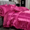 Herside Satin Hot Pink Ruffle Comforter Set with Sheet Set