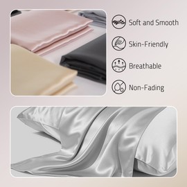 Gabire Mulberry Silk Pillowcases Set of 2, Both Sides Real Silk Pillow Covers for Hair and Skin Cool Pillowcase Organic Silk Pillowcase 2 Pack with Hidden Zipper, Silver Grey, King (20"×36")