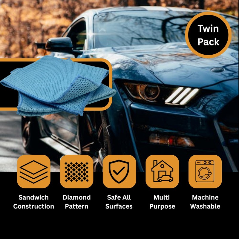 Tek Automotive Twin Pack Diamond Weave Microfibre Cloths – 40x40cm