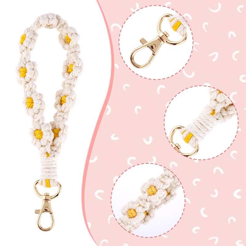 Teaaha 1PCS Daisy Key Lanyards, 7.8‘’ Daisy Keyring, Keychain Wristlet