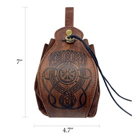Medieval Belt Bag, Viking Faux Leather Coin Bag, Brown, Portable Drawstring Cube Bag, Renaissance LARP Belt Bag for Archery Cosplay, dragon, Leather Belt Bag