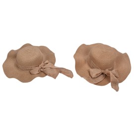 2Pcs Ladies Sun Hat UV Sun Protection Breathable Wide Brim Summer Beach Straw Hat for Women Girls(ParentChild Straw Hat )