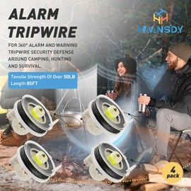 Kevlar Trip Wire Alarm Device with Reusable Reel - 85ft of 12 Gauge Perimeter Defense with Silicon Coated Cord Line - Camping Perimeter Alarm and Early Warning Security Trip Alarm