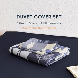 Wake In Cloud - Rustic Duvet Cover Set, Cabin Christmas Lodge Western Country Bear Deer Holiday RV Outdoor Winter Theme, Soft Lightweight Bedding, 3-Piece, Blue Beige, King Size