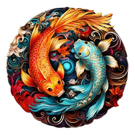 Tulolvae Wooden Puzzle Adults, Yin Yang Fish 275 Pieces Animals Wooden Puzzle, Irregular Unique Shape Puzzle Pieces, Wooden Puzzle Animal Shape, Wooden Puzzle with Wooden Gift Box, 13.3 x 13.2 inches