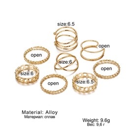 Salanda 8 PCS Titanium Steel Jointed Ring for Women Stackable Ring Set Vintage Diamond-encrusted Ring Wrap Ring Knoted ring Zircon ring Women's Jewelry Bohemian Jointed Finger for girl, Metal, No Gemstone