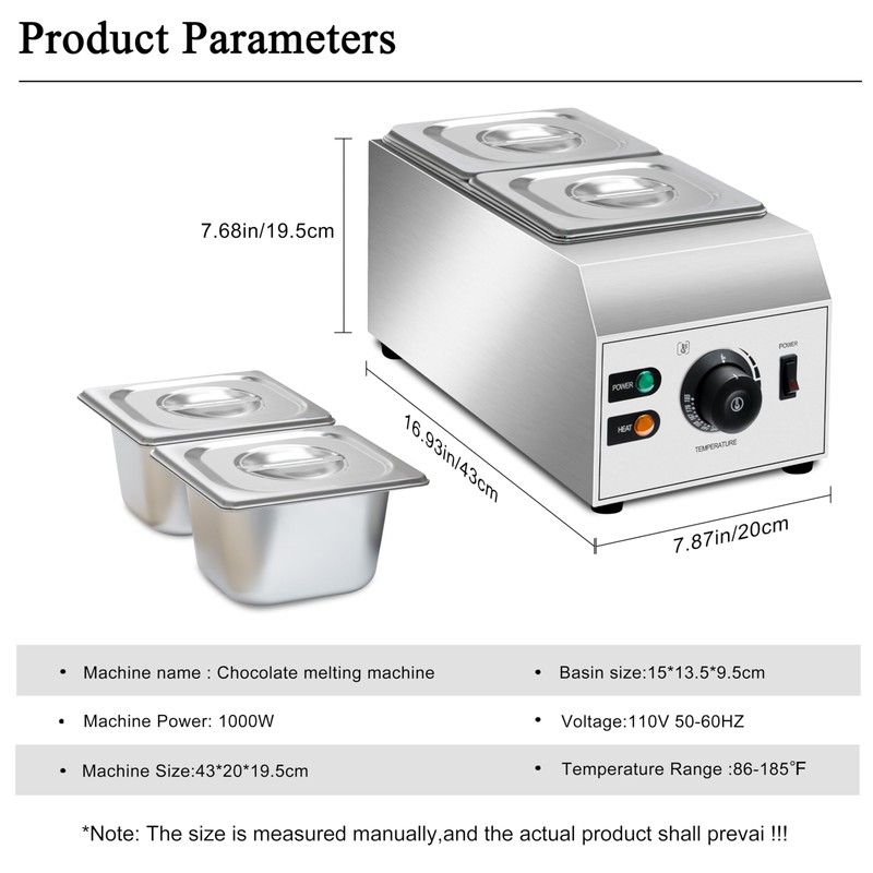 1000W Electric Chocolate Tempering Machine, Commercial Chocolate Melter with 2