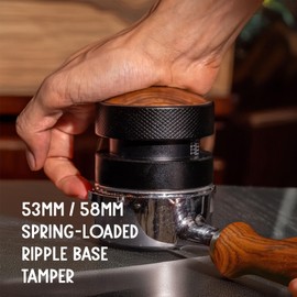53mm Espresso Tamper and Distributer, Fits Breville 54mm Portafilter Basket, Auto-leveling Spring-loaded Tamper, Stainless Steel Ripple Base with Non-Slip Grip