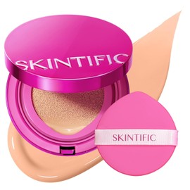 SKINTIFIC Base de Maquillaje Cushion de Alta Cobertura y Acabado Glow - Maquillaje Long-Lasting Hidratante con Péptidos y Ácido Hialurónico - Efecto Sin Poros y Protección Anti-Oxidación(03 Petal)