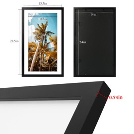 Frametory, 14x24 Picture Frame With Mat for 11x22 Picture - High Definition Glass Wide Molding - Preinstalled Wall Mounting Hardware (Black, 1 Pack)