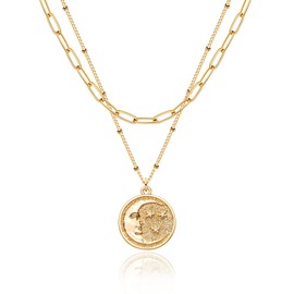 Gold Moon Pendant Necklace for Women,14K Gold Plated Dainty Chain Crescent Moon Necklace Hammered Half Moon Jewelry