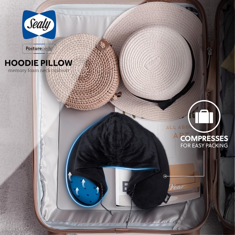 Sealy, Infused-Gel Hooded Travel Pillow with Airflow Memory Foam, Tailored