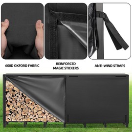 Kendane 8FT Firewood Rack Outdoor with Cover, Heavy Duty Adjustable Firewood log Storage & Holder, Wood Pile Lumber Storage Rack Stacking Outside for Courtyard Patio.