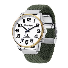 Orologio parlante con voce tedesca e numeri grandi, regolazione automatica per ipovedenti, ciechi o anziani, taglia uomo, Nylon verde, Classico