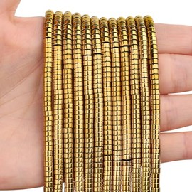 BONNY BOXX - abalorio espaciadoras de hematita de oro natural, 150 unidades, sueltas, semipreciosas, redondas, planas, piedras preciosas Heishi para hacer joyas, 4 mm x 2 mm