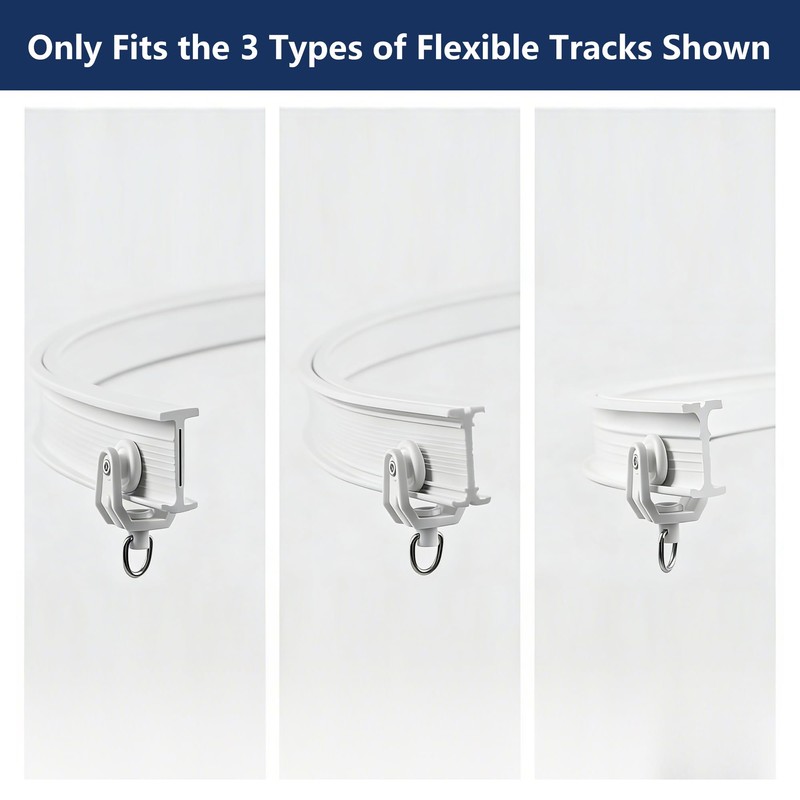 Set of 25 Universal Curtain Track Rollers Hooks, Ceiling Mount