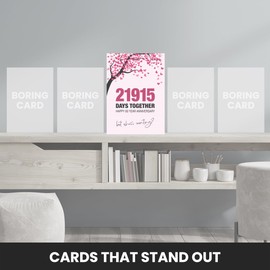 Happy 60th Wedding Anniversary Card for Husband, Wife and Couples | Funny 60 Year Anniversary Card for 21915 Days Together, 60th, Pink