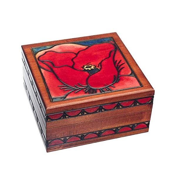 Georgia O'Keefe Red Poppy Flower Linden Wood Jewelry Keepsake Box