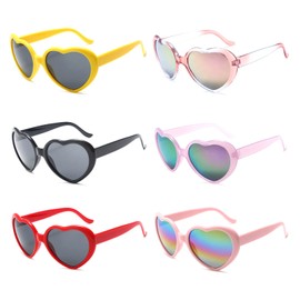 YAMEIZE Vintage Heart Sunglasses Pack of 6 for Women Men Love Heart Shape 6 Pieces Group Fancy Colourful UV400 Protection Eyewear Party Outdoor, B+pin+cp+pur+r+y