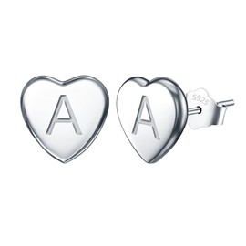 EVER FAITH Heart Initial Stud Earrings for Girls, 925 Sterling Silver Dainty Tiny Alphabet Letter A Stud Earrings for Women Kids Teen Girls Sensitive Ears