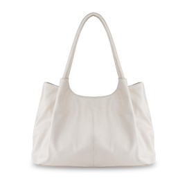 AfitLulu Shoulder Bag Women's PU Leather Handbag Women's Clutch Bag with Handle, Plain Tote Bag, Women's Casual Shopper Bag, Women's Large Capacity with Magnetic Closure, White