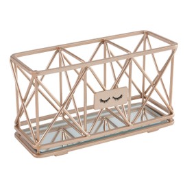 Home Details Soporte para brochas de cosméticos de 3 Compartimentos, lápiz de Maquillaje, Organizador de Cambiador, baño, Cambiador, Oficina, Base de Espejo, Oro Rosa