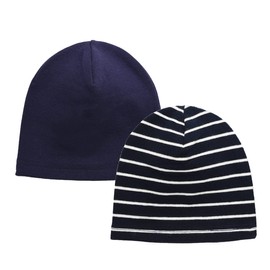 FORUHOO Baby Beanie for Boys Girls Toddler Hat Autumn Winter Set of 2, Single layer: navy and navy stripes