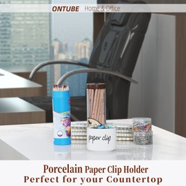 ONTUBE Farmhouse Paper Clip Holders,Ceramic Binder Clip Dispenser Organizer for Desk ,Cute Office Push Pins Holder (White)