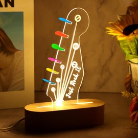 Hogurin Light Up Guitar Pick Holder, Acrylic Wood Desktop Picks Display, Luminous Guitar Headstock Shaped Pick Storage Rack for Guitarists Enthusiasts, USB Powered(As shown)
