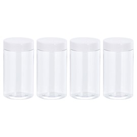 sourcing map Round Plastic Jars with White Screw Top Lid, 8oz/ 250ml Wide-mouth Clear Empty Containers for Storage, Organizing, 4Pcs