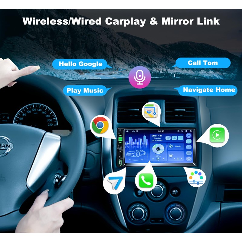 Double Din Car Stereo with Type-C Changer Wireless Car Stereo