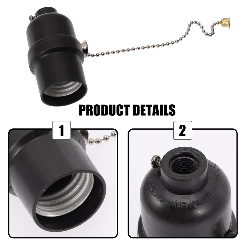 HOMSFOU E27 Lamp Holder with Drawstring - Change Pull Chain,