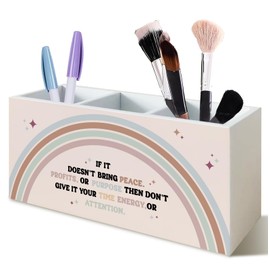 KRHFG Rainbow Inspirational Pen Pencil Holder, Positive Affirmation Gifts for Women, Profits Peace Purpose Quote Pen Pencil Holder Organizer for Office Desk Accessories