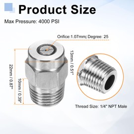 HARFINGTON 2pcs Surface Clean Tip 25 Degree 1/4 Inch NPT Male 1.07 Orifice 4000 PSI Stainless Steel Threaded Pressure Washer Spray Nozzles for Water Guns Water Broom