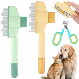 Vylyciy 2 Stück Fellblitz Bürste Katze, Selbstreinigender Flohkamm für Haustiere, Fellpflegebürste mit Knopf für Hunde und Katzen, Fellbürste Haustierbürste zum Entfernen von Matthaar