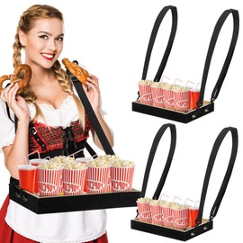 2 Pcs Halloween Snack Trays with Straps 15 x 11 x 2 Inch Wooden Movie Night Snack Drink Trays Vendor Usherette Popcorn Drink Beverage Carrier for 20's Theme Carnival Party Costume(Black)