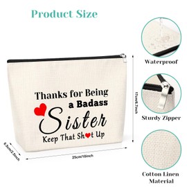 Funny Sister Gift for Sister Friendship Gift for Sister Makeup Bag Motivational Gift for Women BFF Inspirational Gift Cosmetic Bag Sister Gifts from Sister Graduation Gifts for Sister Birthday Gift