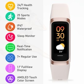Fitness Tracker with Heart Rate, Sleep Tracking, Step Tracker with 1.1" AMOLED Screen, Waterproof Fitness Tracker Watch for Android iPhones Men Women, Beige