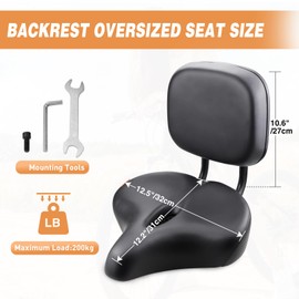 GRELiving Bicycle Saddle with Adjustable Backrest, Oversized Wide Bicycle Seat, Comfort Tricycle Saddle Seat with Back Support