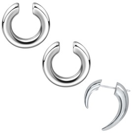 COYUN 3 Stück Ohrringe für Damen, Silber Ohrringe Creolen Ohrstecker, Hornohrringe, C-förmiger Ohrclip, Ear Cuff für Damen Ohrmanschette Ohrringe Fake Ohrringe, Earcuffs Fake Knorpel Ohrringe