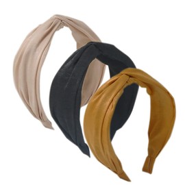 3PCS Headbands for Women's Hair Boho Wrap Tie Fashion Hairbands Elastic Twist Hair Scarf Pretty Bow Tie Hair Bands Wide Alice Hair Bands for Women Uk and Girls (Solid)