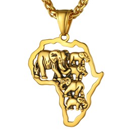 Gold Elephant African Necklace For Women Men,18k Gold Plated Tribal Egyptian Continent Jewelry for African American