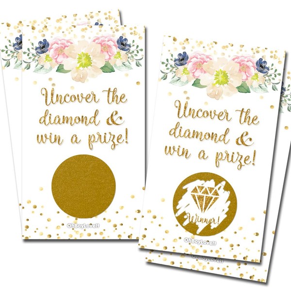 Scratch Off Gold Floral White Party Game | Bridal Shower Activity | 25 Pack