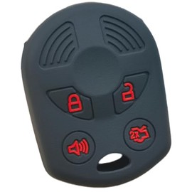 RUNZUIE 4 Buttons Silicone Remote Key Fob Cover for Ford Escape Explorer Mustang Transit Fusion Focus Lincoln Zephyr Mercury Grand Marquis (Black with Red)