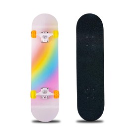Skateboard,31 x 8 Inch Complete Skateboard, 8-Layer Maple Wood Deck Double Kick Standard Skateboards for Kids, Teens, Adult, Beginner (Rainbow-CX)