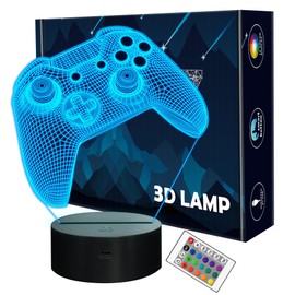 3D Gamepad Night Light, Game Console Illusion lamp with Remote + Touch 16 Color Flashing Changing + Timer Desk Lamps Kids Room Decor Best Festival Birthday Gifts for Game Fan