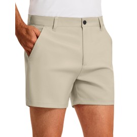 PULI Golf Shorts Men 5 Inch Inseam Relaxed Fit Stretch Dress Lightweight Casual Quick Dry Flat Front Shorts Stone 34