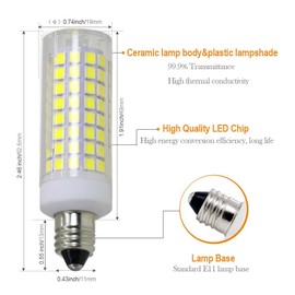 [4-Pack] E11 LED, All-New (102LEDs) E11 Led Bulbs, 8W 75W-100W Equivalent, 850 LM, Daylight 6000K, Dimmable,E11 Mini Candelabra Base, JD T3/T4 360 Degree Beam Angle for Indoor Decorative Lighting.